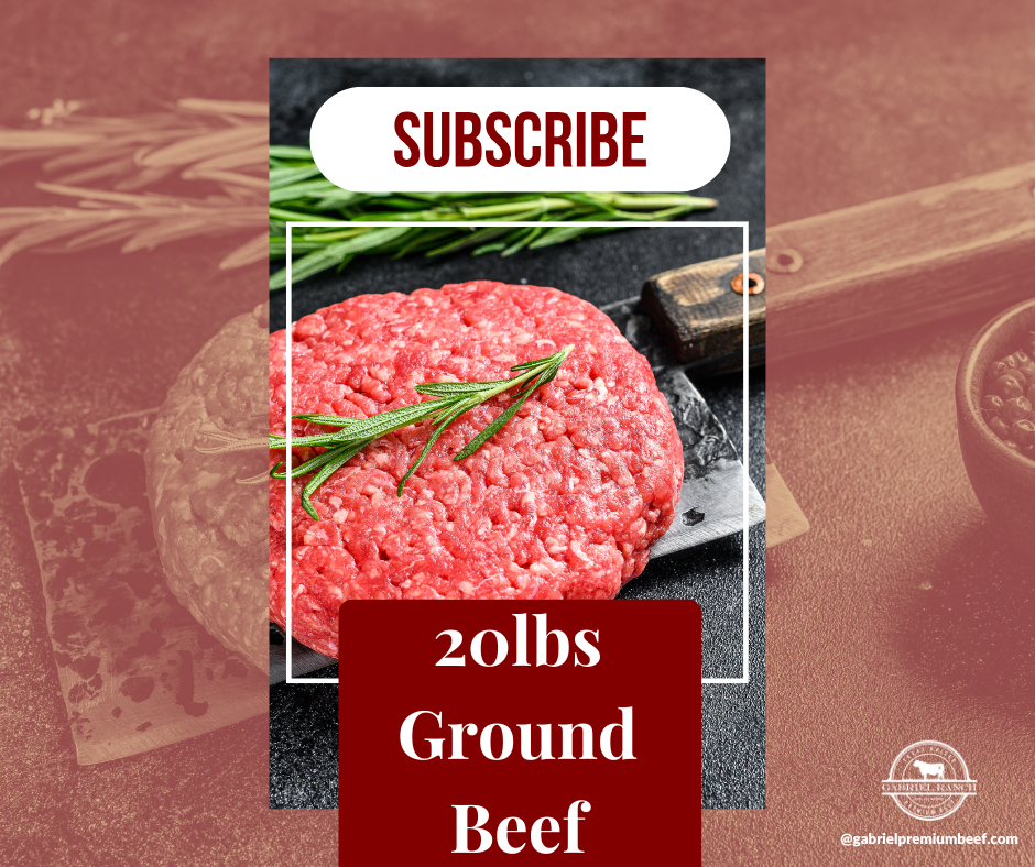 20lbs-ground-beef-subscription, grass-fed beef, Texas beef, premium meat, sustainable ranching, Black Angus beef, hormone-free beef, family-owned ranch
